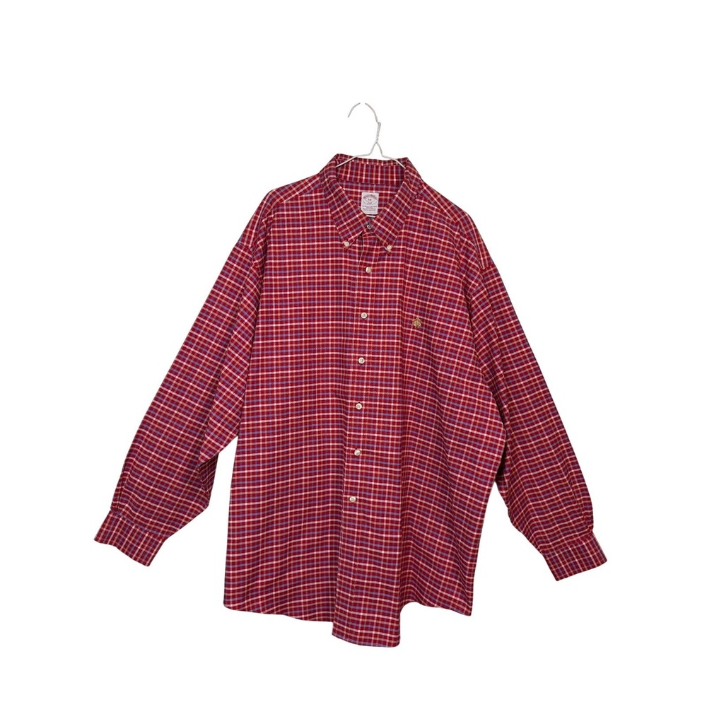 Brooks Brothers Shirt Mens XXL Red Plaid 346 Supima Cotton Non-Iron Button Down